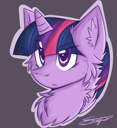 Size: 1024x1116 | Tagged: safe, artist:sharkdoggo, twilight sparkle, g4, chest fluff, ear fluff, female, mugshot, solo