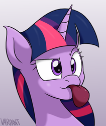 Size: 768x910 | Tagged: safe, artist:variant, twilight sparkle, pony, g4, female, licking, portrait, silly, silly pony, solo, tongue out