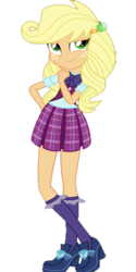 Size: 250x500 | Tagged: safe, artist:xebck, applejack, equestria girls, g4, my little pony equestria girls: friendship games, accessory swap, alternate hairstyle, alternate universe, clothes, clothes swap, crossed legs, crystal prep academy, crystal prep academy uniform, crystal prep shadowbolts, female, freckles, plaid skirt, pleated skirt, school uniform, shoes, skirt, solo