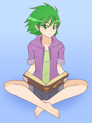 Size: 1280x1713 | Tagged: safe, artist:jonfawkes, spike, human, g4, barefoot, book, clothes, crossed legs, cute, feet, hoodie, humanized, looking at you, male, quickdraw, shorts, smiling, solo, spikabetes