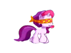 Size: 358x269 | Tagged: safe, sweetie belle (g3), g3, g3.5, pinkie pie's ferris wheel adventure, animated, blindfold, cropped, female, smiling, solo, walking