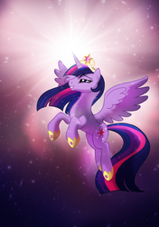 Size: 1062x1511 | Tagged: safe, artist:ccdoomo, twilight sparkle, alicorn, pony, g4, crown, female, flying, older, smiling, solo, twilight sparkle (alicorn)