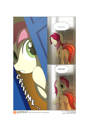Size: 3541x5016 | Tagged: safe, artist:gashiboka, roseluck, earth pony, pony, comic:recall the time of no return, g4, butt, comic, doctor who, implied doctor whooves, patreon, patreon logo, plot, tardis, tardis console room, tardis control room