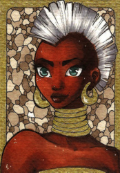 Size: 300x432 | Tagged: safe, artist:forunth, zecora, human, g4, african, dark skin, earring, female, humanized, mohawk, neck rings, piercing, portrait, solo, traditional art
