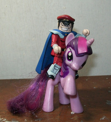 Size: 779x850 | Tagged: safe, twilight sparkle, g4, female, horse riding, irl, m. bison, male, mcdonald's happy meal toys, minimates, photo, street fighter, toy