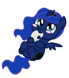 Size: 1024x1165 | Tagged: safe, artist:ifadeu337, princess luna, g4, blushing, cute, female, filly, lunabetes, moon, on back, plushie, simple background, solo, spread wings, transparent background, woona
