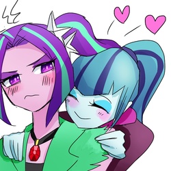 Size: 768x768 | Tagged: safe, artist:nemuru, aria blaze, sonata dusk, equestria girls, g4, female, heart, lesbian, pixiv, ship:arisona, shipping