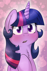 Size: 900x1345 | Tagged: safe, artist:fluffyxai, twilight sparkle, pony, g4, adorkable, blushing, cute, dork, female, fluffy, flustered, hoof on chest, looking at you, open mouth, portrait, solo, twiabetes, wide eyes