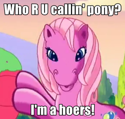 Size: 573x546 | Tagged: safe, screencap, pinkie pie (g3), earth pony, horse, pony, g3, the princess promenade, caption, cute, faic, female, friendship and flowers, g3 diapinkes, hoers, mare, meme, solo, song