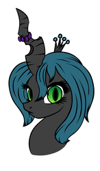 Size: 700x1200 | Tagged: safe, artist:yooyfull, queen chrysalis, changeling, changeling queen, g4, alternate hairstyle, bow, female, horn, horn bow, looking at you, solo