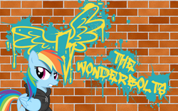 Size: 1920x1200 | Tagged: safe, rainbow dash, g4, 1920x1200, clothes, graffiti, hoodie, wallpaper, wonderbolts