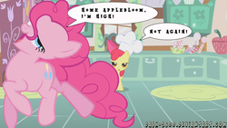 Size: 1280x720 | Tagged: safe, artist:dash2600, edit, edited screencap, screencap, apple bloom, pinkie pie, earth pony, pony, call of the cutie, g4, dialogue, female, filly, mare