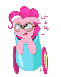 Size: 1600x2000 | Tagged: safe, artist:notenoughapples, pinkie pie, earth pony, pony, g4, female, floppy ears, goggles, mare, party cannon, pony cannonball, serious face, simple background, solo, transparent background