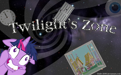 Size: 1920x1200 | Tagged: safe, artist:dash2600, twilight sparkle, g4, clock, door, female, pun, solo, the twilight zone, twilight snapple, window