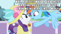 Size: 610x343 | Tagged: safe, screencap, rainbow dash, rarity, g4, best pony, image macro, meme, op is a duck, op is trying to start shit