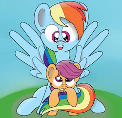 Size: 1024x991 | Tagged: safe, artist:theartistsora, rainbow dash, scootaloo, g4, best sisters, cute, scootalove
