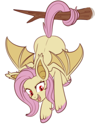 Size: 490x642 | Tagged: safe, artist:lulubell, fluttershy, bat pony, pony, g4, female, flutterbat, hanging, mare, prehensile tail, simple background, solo, transparent background