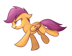 Size: 900x700 | Tagged: safe, artist:xwreathofroses, scootaloo, pegasus, pony, g4, alternate cutie mark, cutie mark, female, filly, floppy ears, foal, folded wings, galloping, running, side view, simple background, smiling, solo, transparent background, walking, wings