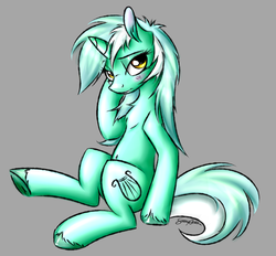 Size: 3473x3225 | Tagged: safe, artist:strachattack, lyra heartstrings, g4, blushing, female, high res, simple background, sitting, solo, unshorn fetlocks