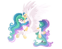 Size: 1500x1200 | Tagged: safe, artist:spacechickennerd, princess celestia, g4, female, floating, lineless, simple background, solo, white background