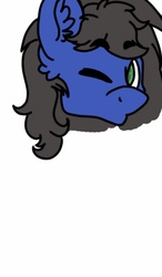 Size: 562x960 | Tagged: safe, artist:xfandomtrash, oc, oc only, oc:sweet sound, pegasus, pony, big ears, colored sketch, duckface, ear fluff, femboy, head, long mane, looking at you, male, ponysona, portrait, simple background, solo, white background, wink, wip