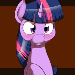 Size: 900x900 | Tagged: safe, artist:kloudmutt, edit, twilight sparkle, g4, adorkable, blushing, cross-eyed, cute, dork, female, shiny, smiling, solo