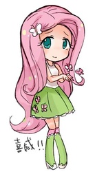 Size: 315x572 | Tagged: artist needed, safe, fluttershy, human, g4, chibi, clothes, equestria girls outfit, female, flattershy, humanized, skirt, solo, tank top