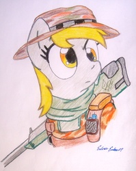 Size: 912x1144 | Tagged: safe, artist:silversimba01, derpy hooves, pegasus, pony, g4, battlefield, bust, clothes, female, frown, gun, hat, mare, recon, rifle, scarf, serious, serious face, simple background, solo, traditional art, uniform, weapon, white background