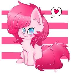Size: 1771x1801 | Tagged: safe, artist:teranen, pinkie pie, earth pony, pony, g4, :3, chibi, female, fluffy, heart, heart eyes, looking at you, pictogram, sitting, solo, speech bubble, wingding eyes