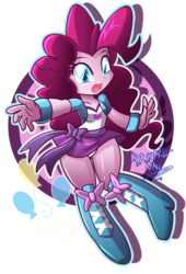 Size: 2037x3000 | Tagged: safe, artist:danmakuman, pinkie pie, equestria girls, g4, boots, bracelet, chibi, clothes, cute, danmakuman is trying to murder us, diapinkes, female, high res, jewelry, looking at you, miniskirt, open mouth, panties, simple background, skirt, smiling, solo, transparent background, underass, underwear, upskirt, waving, white underwear