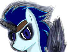 Size: 960x640 | Tagged: safe, artist:ice blade, soarin', pegasus, pony, fanfic:piercing the heavens, g4, black magic, black magic aura, corrupted, fake horn, fanfic art, glowing horn, horn, male, solo