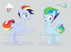 Size: 1100x800 | Tagged: safe, artist:shadobabe, oc, oc only, oc:windchill, oc:windfall, offspring, parent:rainbow dash, parent:soarin', parents:soarindash, simple background