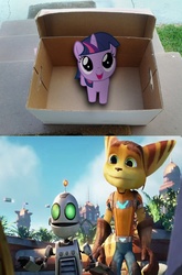 Size: 1028x1558 | Tagged: safe, twilight sparkle, pony, unicorn, g4, clank, crossover, dashie meme, exploitable meme, meme, ratchet, ratchet and clank