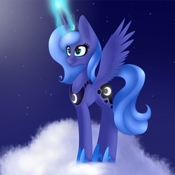 Size: 1500x1500 | Tagged: safe, artist:luna756, princess luna, g4, cloud, female, magic, s1 luna, solo, stars