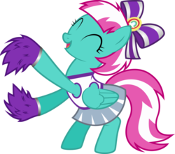 Size: 951x840 | Tagged: safe, artist:atmospark, spring step, sunlight spring, pony, g4, rainbow falls, background pony, bow, cheerleader, clothes, female, hair bow, pom pom, simple background, skirt, solo, transparent background, vector
