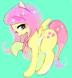 Size: 1280x1378 | Tagged: safe, artist:yam, fluttershy, g4, female, green background, raised hoof, simple background, solo