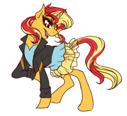 Size: 1087x990 | Tagged: dead source, safe, artist:melodybell, sunset shimmer, pony, unicorn, g4, my little pony equestria girls: rainbow rocks, my past is not today, clothes, cute, equestria girls outfit, equestria girls ponified, female, ponified, simple background, solo, transparent background