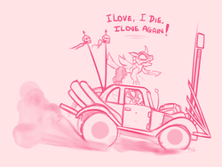 Size: 3755x2821 | Tagged: safe, artist:mr.pink, changeling, car, high res, mad max, mad max fury road, skull, witnessed