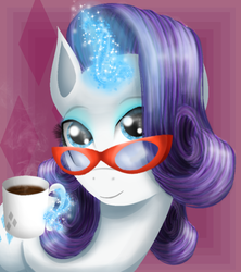 Size: 800x900 | Tagged: safe, artist:chanceyb, rarity, pony, unicorn, g4, coffee, female, glasses, magic, mug, solo, telekinesis