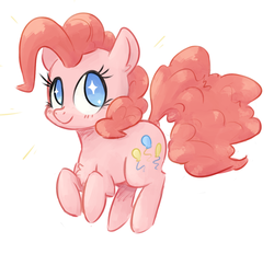 Size: 1128x1048 | Tagged: safe, artist:nobody, pinkie pie, g4, chest fluff, cute, diapinkes, dock, ear fluff, female, mare, no pupils, pronking, simple background, solo, sparkly eyes, white background, wingding eyes