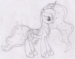 Size: 1786x1400 | Tagged: safe, artist:parclytaxel, princess luna, g4, female, lineart, monochrome, solo, traditional art