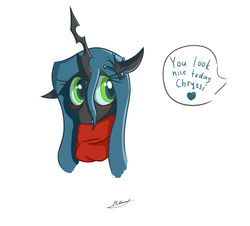 Size: 3500x3157 | Tagged: safe, artist:markiz707, queen chrysalis, changeling, changeling queen, g4, blushing, cute, cutealis, female, high res, simple background, solo, white background