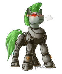 Size: 2616x3127 | Tagged: safe, artist:gonedreamer, oc, oc only, oc:cpt snow, cyborg, fallout equestria, badass, high res, power armor, solo