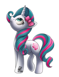 Size: 1074x1400 | Tagged: safe, artist:spacechickennerd, oc, oc only, oc:pinkie rose, pony, unicorn, bow, hair bow, solo
