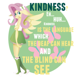 Size: 900x900 | Tagged: safe, artist:lima-hibiki, fluttershy, pegasus, pony, equestria girls, g4, boots, clothes, element of kindness, female, motivational, ponied up, positive ponies, quote, shoes, shy, skirt, solo, tank top