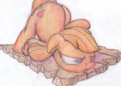 Size: 2000x1415 | Tagged: safe, artist:aemuhn, applejack, g4, board, bored, colored pencil drawing, female, pun, solo, traditional art