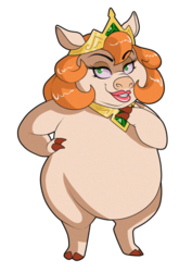 Size: 751x1063 | Tagged: safe, artist:sugarcup, princess porcina, pig, g1, g4, my little pony 'n friends, belly, chubby, cloven hooves, crown, cute, fat, female, g1 to g4, generation leap, lipstick, solo