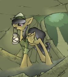 Size: 512x576 | Tagged: safe, artist:sinrar, daring do, g4, cave, female, lamp, mouth hold, solo