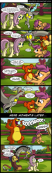 Size: 950x3175 | Tagged: dead source, safe, artist:veggie55, discord, fluttershy, scootaloo, bear, draconequus, pegasus, pony, g4, comic, crossed arms, dialogue, missing the point, scared, speech bubble, teddy bear, wide eyes