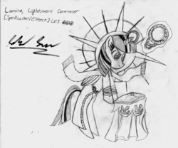 Size: 1815x1510 | Tagged: safe, artist:data expunged, twilight sparkle, alicorn, pony, g4, female, lumina, mare, monochrome, solo, traditional art, twilight sparkle (alicorn), yu-gi-oh!